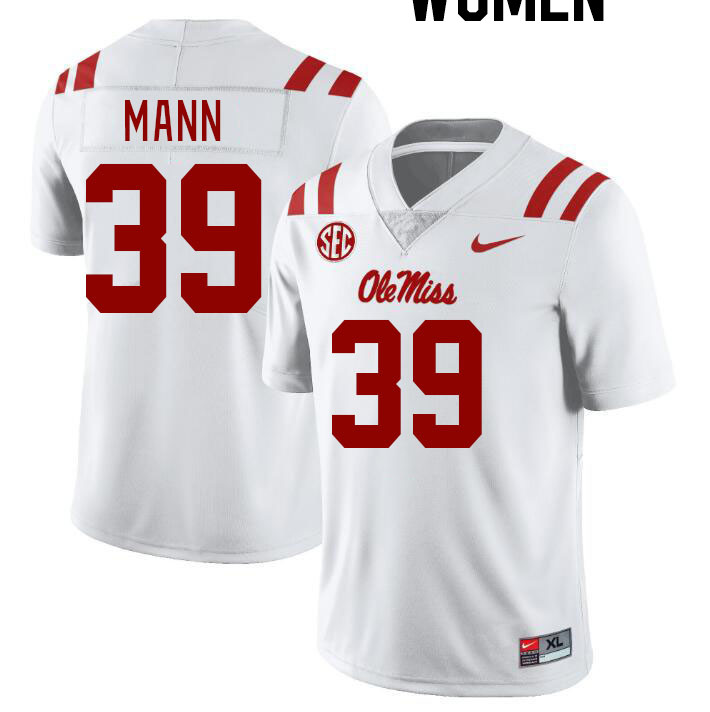 Women #39 Skielar Mann Ole Miss Rebels College Football Jerseyes Stitched Sale-White - Click Image to Close